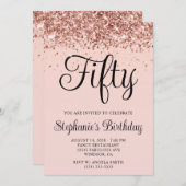 ローズゴールドグリッター ブラッシュ 50歳の誕生日 招待状 (正面/裏面)