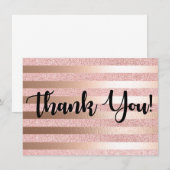 ローズゴールドグリッター&ローズゴールドホイル感謝カード サンキューカード (正面/裏面)
