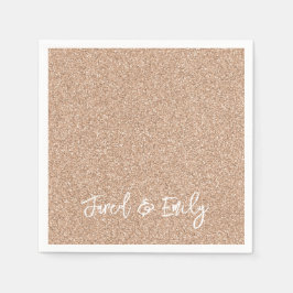 ローズゴールドグリッター 名前＆名前 エレガントでおしゃれなウェディング スタンダードカクテルナプキン