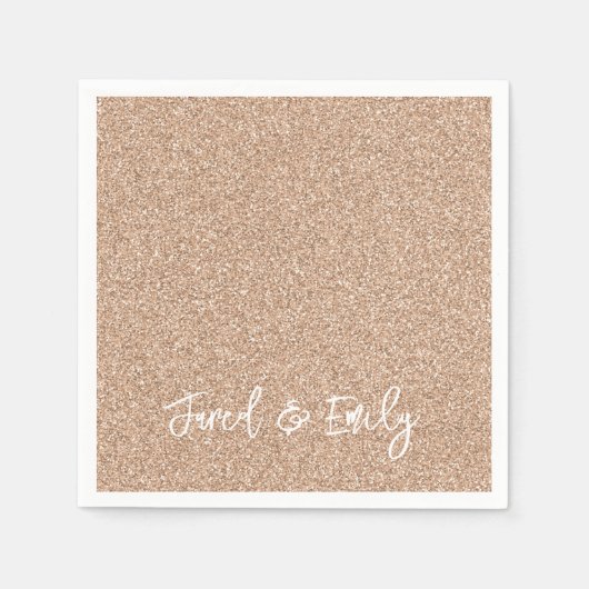ローズゴールドグリッター 名前＆名前 エレガントでおしゃれなウェディング スタンダードカクテルナプキン (正面)