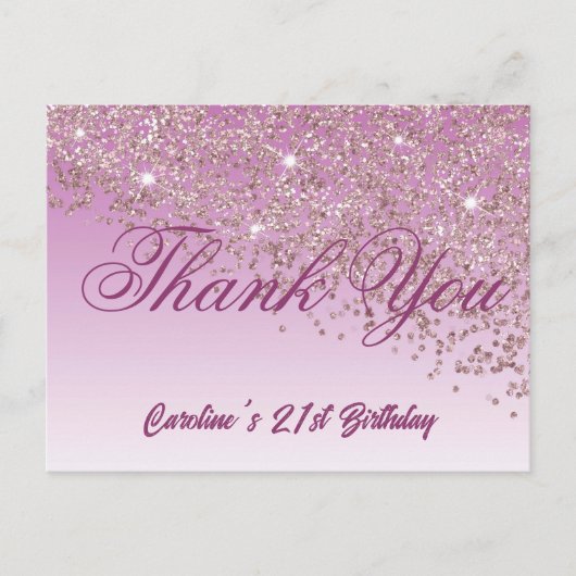ローズゴールドグリッター 21歳の誕生日ありがとう ポストカード (正面)