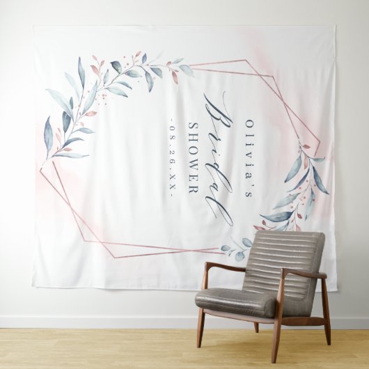 ローズゴールドグリーンのウェディングシャワー写真用背景 タペストリー (インサイチュ(横))