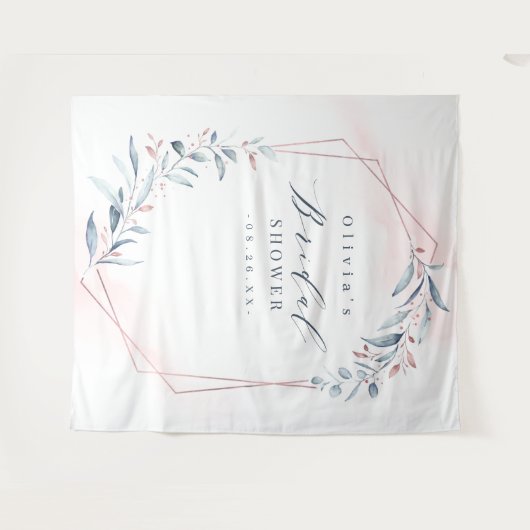 ローズゴールドグリーンのウェディングシャワー写真用背景 タペストリー (正面(横))