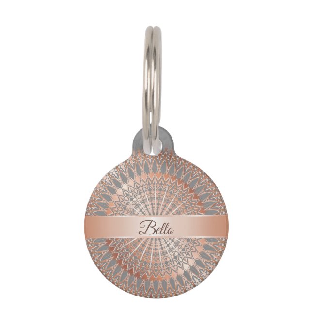 ローズゴールドグレイマンダラドッグの名前 あなたの住所 ペット　ネームタグ (正面)