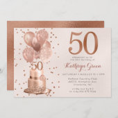 ローズゴールドケーキ 50歳の誕生日 招待状 (正面/裏面)