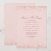 ローズゴールドコンフェッティ ブッシュピンク モダン セーブザデート (正面/裏面)