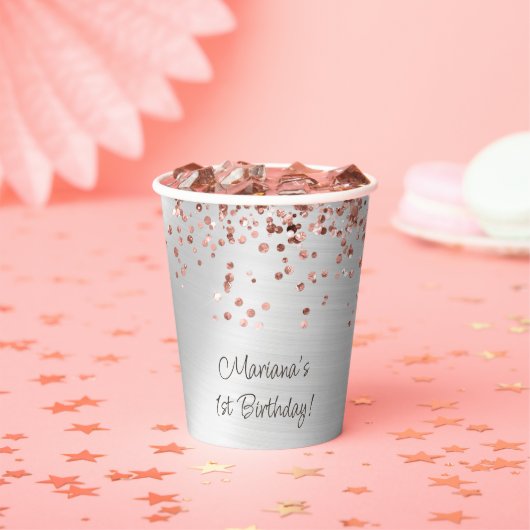 ローズゴールドシルバーの誕生日パーティー 紙コップ (インサイチュ)
