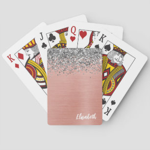 ローズゴールドシルバーグリッター ガーリー モノグラム ネーム トランプ