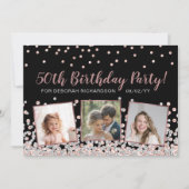 ローズゴールドシルバー フォト コラージュ 50歳の誕生日 招待状 (正面)