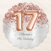  ローズゴールドシルバー 17歳の誕生日パーティー ペーパーコースター (正面)