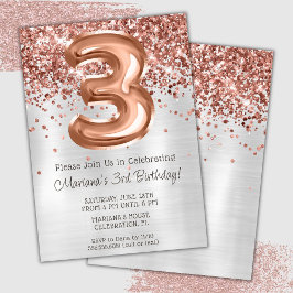 ローズゴールドシルバー 3歳の誕生日パーティーの招待状 招待状