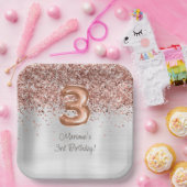  ローズゴールドシルバー 3歳の誕生日パーティー ペーパープレート (パーティー)