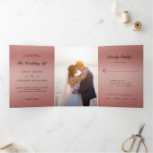 ローズゴールドジュエル宝石ボウQRコード結婚式 三つ折り招待状 (内部)