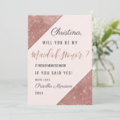 ローズゴールドスパークリンググリッターシークインメイドオブオナー 招待状 (スタンド正面)