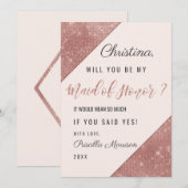 ローズゴールドスパークリンググリッターシークインメイドオブオナー 招待状 (正面/裏面)