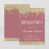 ローズゴールドスパークルグリッター 誕生日お祝い 招待状 (正面/裏面)