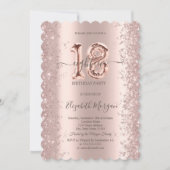  ローズゴールドスパークルダイヤモンド 18歳の誕生日 招待状 (正面)