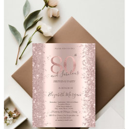 ローズゴールドスパークルダイヤモンド 80歳の誕生日 招待状