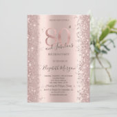 ローズゴールドスパークルダイヤモンド 80歳の誕生日 招待状 (スタンド正面)