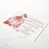 ローズゴールドスパークルドレスのキンセアニエラ招待状 箔招待状 (回転した状態)