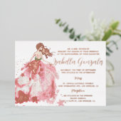 ローズゴールドスパークルドレスのキンセアニエラ招待状 箔招待状 (立ち正面)