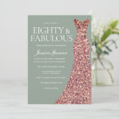 ローズゴールドスパークルドレス セージ 80歳の誕生日パーティー 招待状 (スタンド正面)