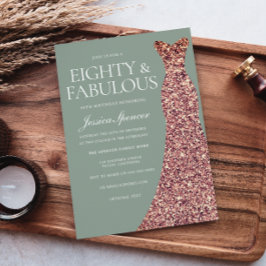 ローズゴールドスパークルドレス セージ 80歳の誕生日パーティー 招待状