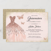 ローズゴールドスパークルドレス バタフライ キンセアニエラ招待状 招待状 (正面/裏面)