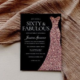 ローズゴールドスパークルドレス ブラック 60歳の誕生日パーティー 招待状