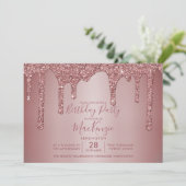 ローズゴールドスパークル ドリッピング グリッター 誕生日 招待状 (スタンド正面)
