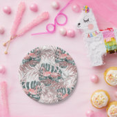 ローズゴールドトロピカルフラミンゴ 葉っぱ&大理石パーティ ペーパープレート (パーティー)