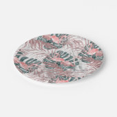 ローズゴールドトロピカルフラミンゴ 葉っぱ&大理石パーティ ペーパープレート (アングル)