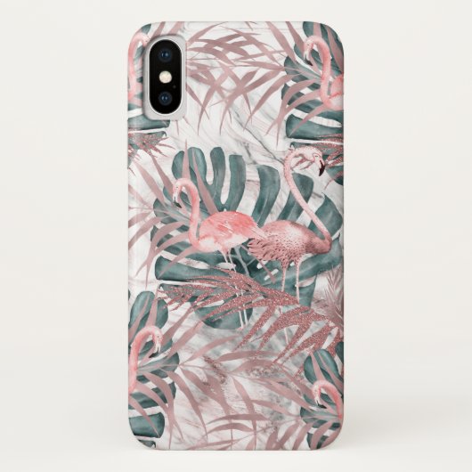 ローズゴールドトロピカルフラミンゴ 葉 マーブル Case-Mate iPhoneケース (裏面)