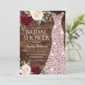 ローズゴールドドレス ブッシュ レッド ラスティック ブライダルシャワー 招待状 (スタンド正面)