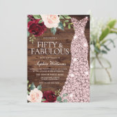 ローズゴールドドレス ブラッシュ ラスティック 50歳の誕生日パーティー 招待状 (スタンド正面)