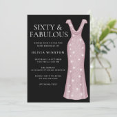ローズゴールドドレス 女性 ブラック 60歳の誕生日パーティー 招待状 (スタンド正面)