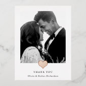 ローズゴールドハート | 結婚式の写真のお礼 箔招待状ポストカード (正面)