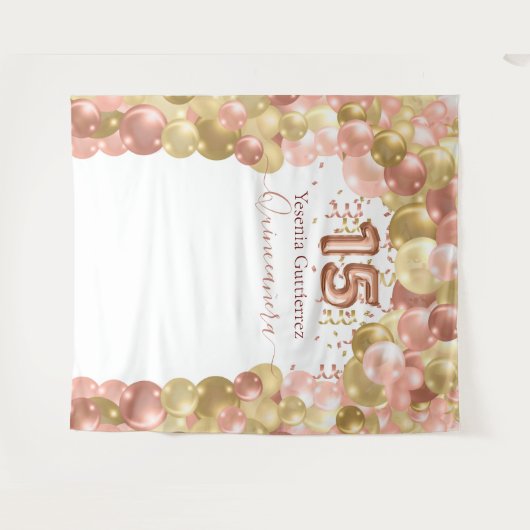 ローズゴールドバルーンアーチのキンセアニエラ タペストリー (正面(横))