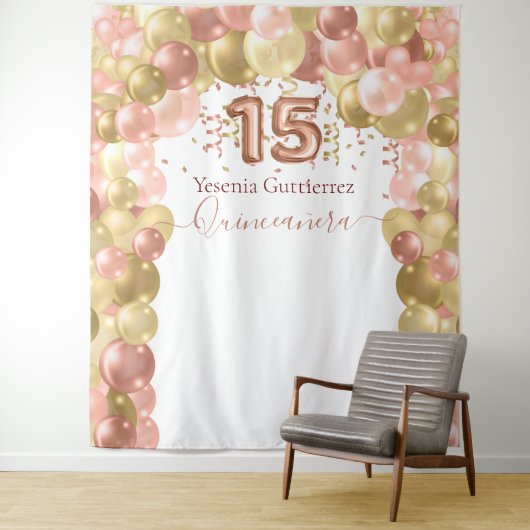 ローズゴールドバルーンアーチのキンセアニエラ タペストリー (インサイチュ)