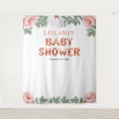 ローズゴールドバルーンベイビーシャワーピンクフラワーバックドロップ タペストリー (正面)