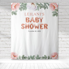 ローズゴールドバルーンベイビーシャワーピンクフラワーバックドロップ タペストリー