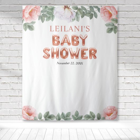 ローズゴールドバルーン ベビーシャワー ピンク フラワーバックドロップ タペストリー