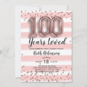 ローズゴールドバルーン|100歳の誕生日招待状 招待状 (正面)