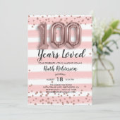 ローズゴールドバルーン|100歳の誕生日招待状 招待状 (スタンド正面)