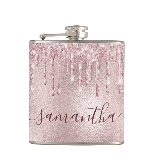 ローズゴールドピンクのイニシャルパーティー フラスク (正面)