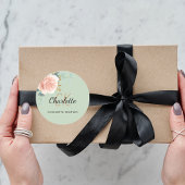 ローズゴールドピンクの花とセージグリーンの感謝 ラウンドシール