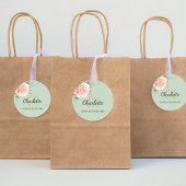 ローズゴールドピンクの花とセージグリーンの感謝 ラウンドシール