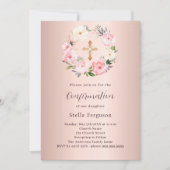 ローズゴールドピンクの花のクロス 確認 招待状 (正面)
