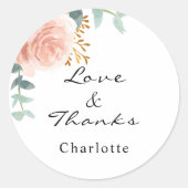 ローズゴールドピンクの花のユーカリのお礼 ラウンドシール (正面)
