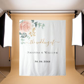 ローズゴールドピンクの花の結婚式ウェルカム タペストリー